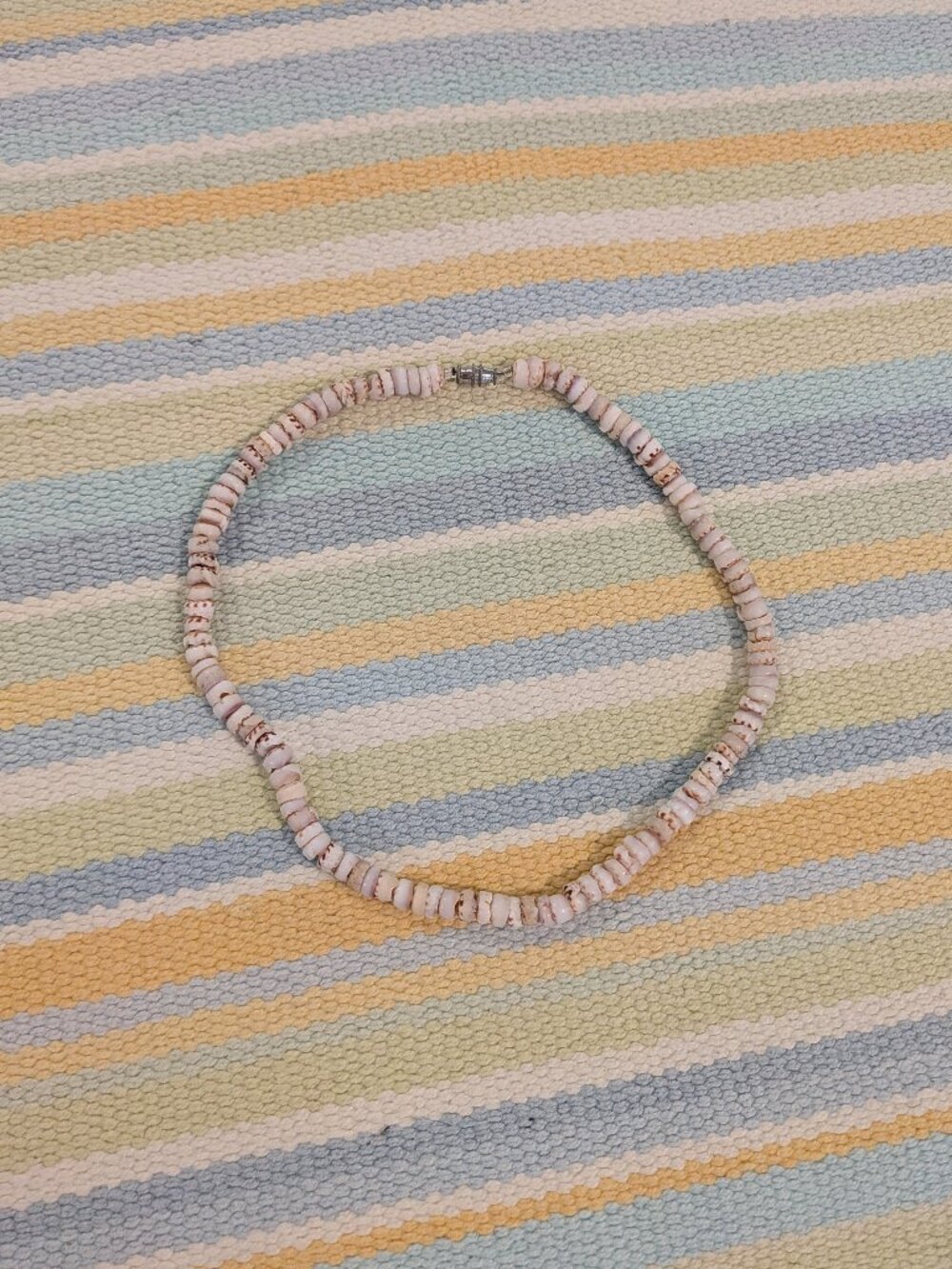 Vintage Natural Puka Clam Shell Heishi Choker Necklace 15" Barrel Clasp